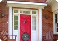 Blower door set up in a front doorway